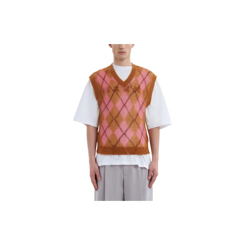 MARNI Mohair Argyle Vest With Floating Threads-1