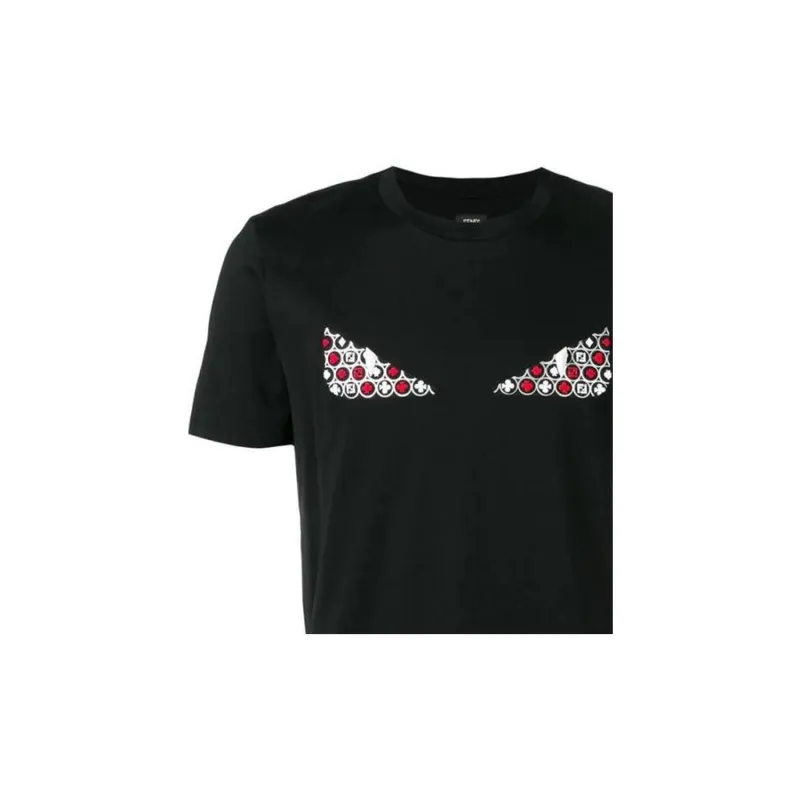 FENDI Red Eye Eyes Print Short Sleeved T Shirt Men's Black-4
