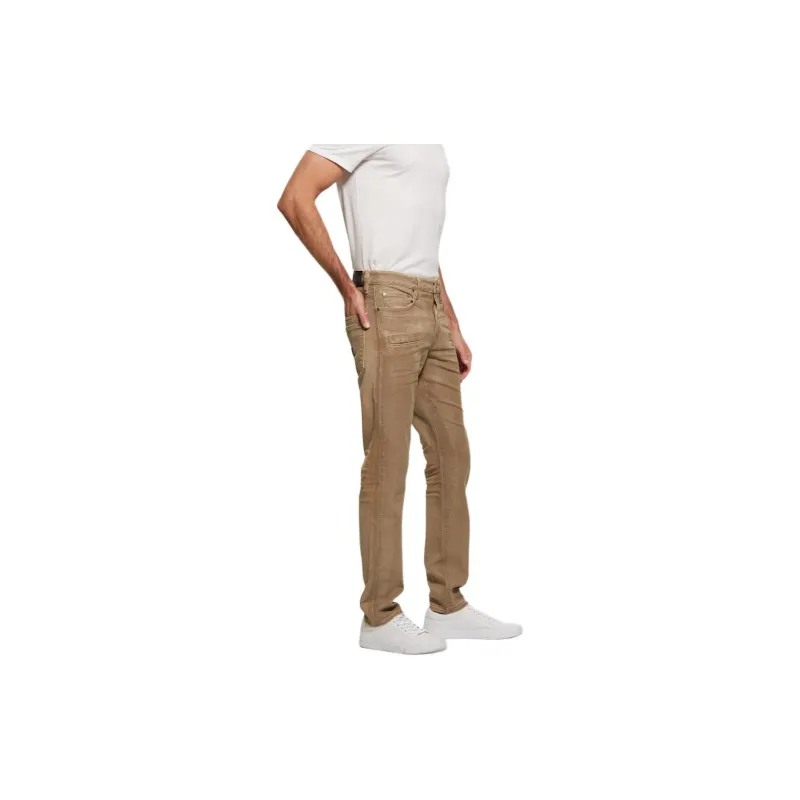 GUESS Coated Denim Slim Tapered Zip Jeans Jeans Men's Isotope Brown-3