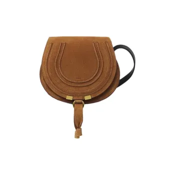 Chloe Marcie Suede Calfskin Saddle Bag Crossbody Shoulder Bag Small Size Women's Tan