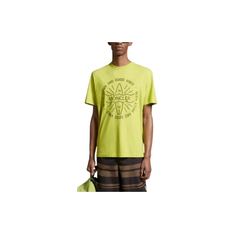 Moncler Embroidered Surf Motif T Shirt T Shirt Men's Yellow-2