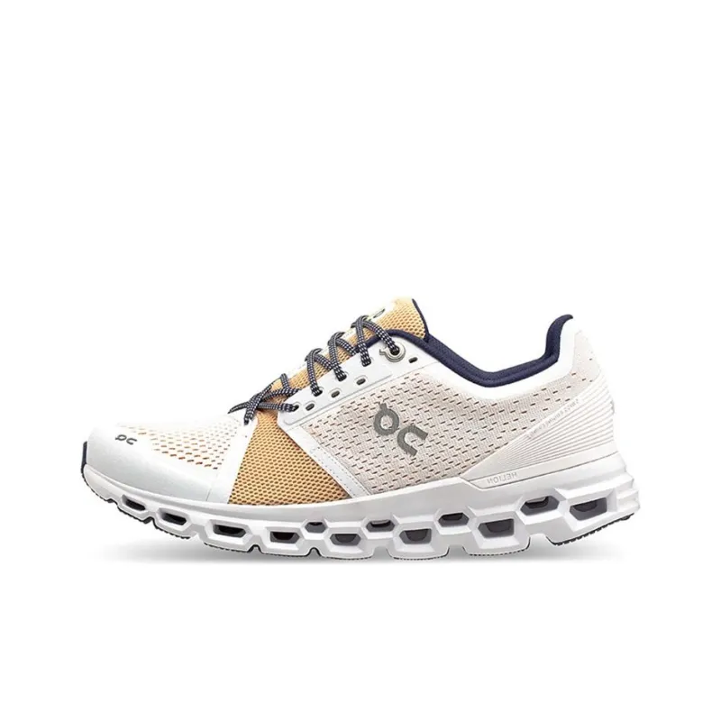 On Cloudstratus Cushioned Slip Resistant Low Top Running Shoes Women's White Yellow-0