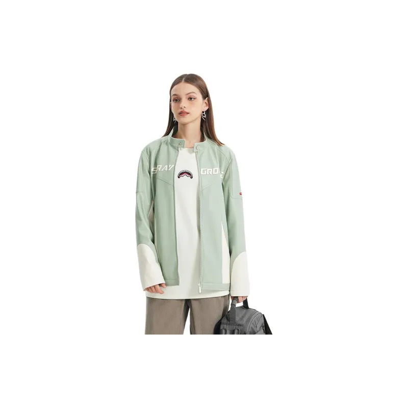 SPRAYGROUND Leather Jacket Unisex Gray Green-3