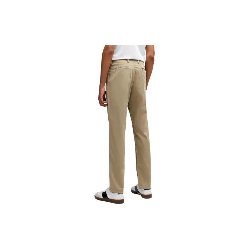 HUGO BOSS SS24 Tapered Fit Chinos In Stretch Cotton Satin Casual Pants Men's Light Coffee-3