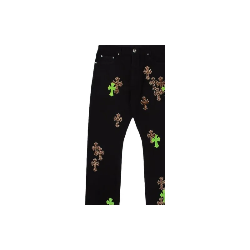 Chrome Hearts Green & Leopard Cross Patch Jeans-6
