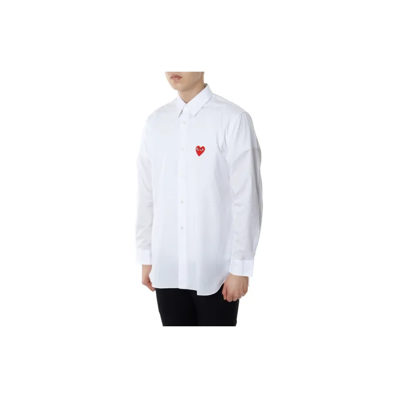 CDG Play Red Emblem Button Up Shirt White-3
