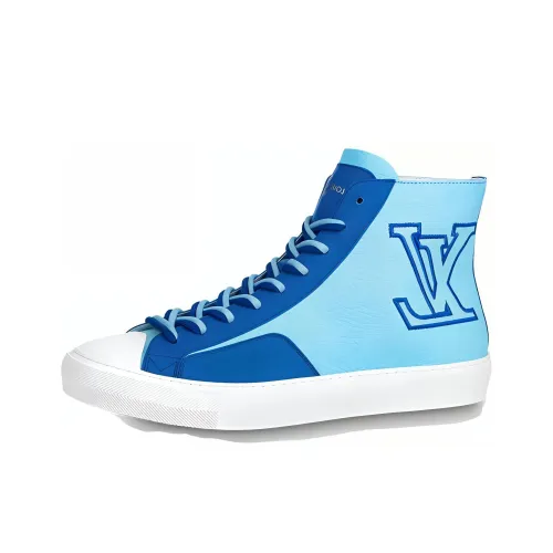 LOUIS VUITTON Tattoo Skateboard Shoes Men High-Top White/Blue