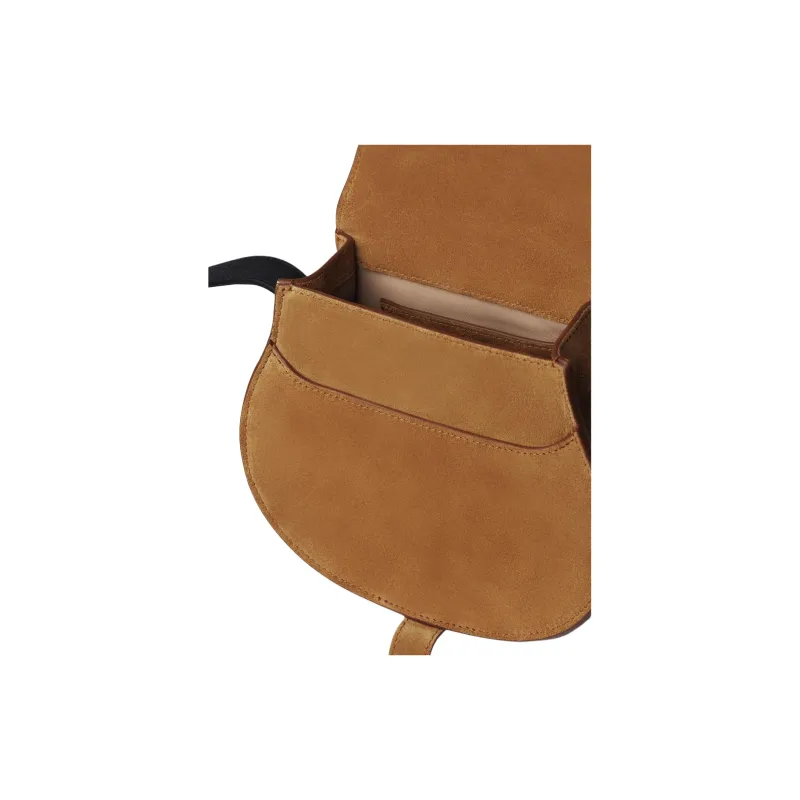 Chloe Marcie Suede Calfskin Saddle Bag Crossbody Shoulder Bag Small Size Women's Tan-4