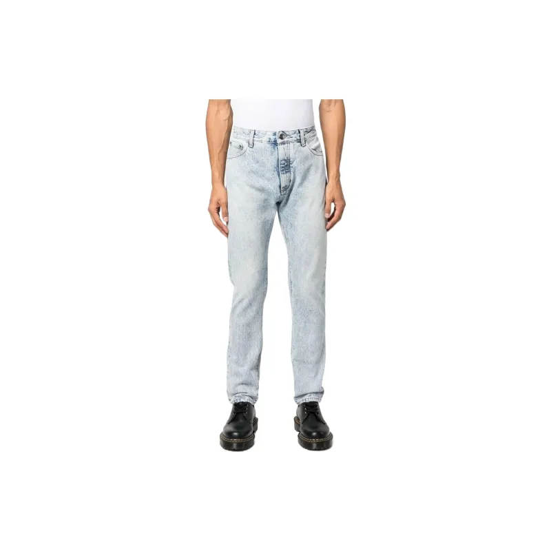 PALM ANGELS Curved Logo Print Straight Fit Jeans-1