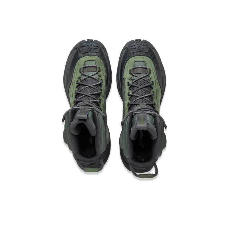 LiNing CF Su Xingchuan Anti-Slip Wear-Resistant High-Top Trekking Shoes Unisex Black Green-3