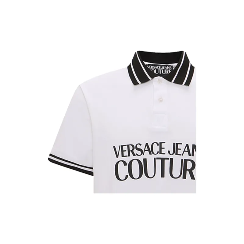 VERSACE JEANS COUTURE Men Logo-Print Cotton Polo Shirt White-5