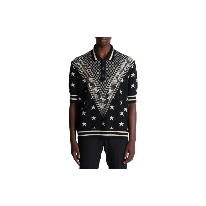 BALMAIN Monogram Stars Jacquard Polo Shirt-3