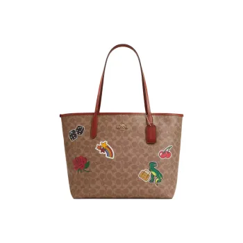 COACH City Coated Canvas Tote Bag Shopping Bag Handbag Shoulder Bag Women's Tan & Multicolor