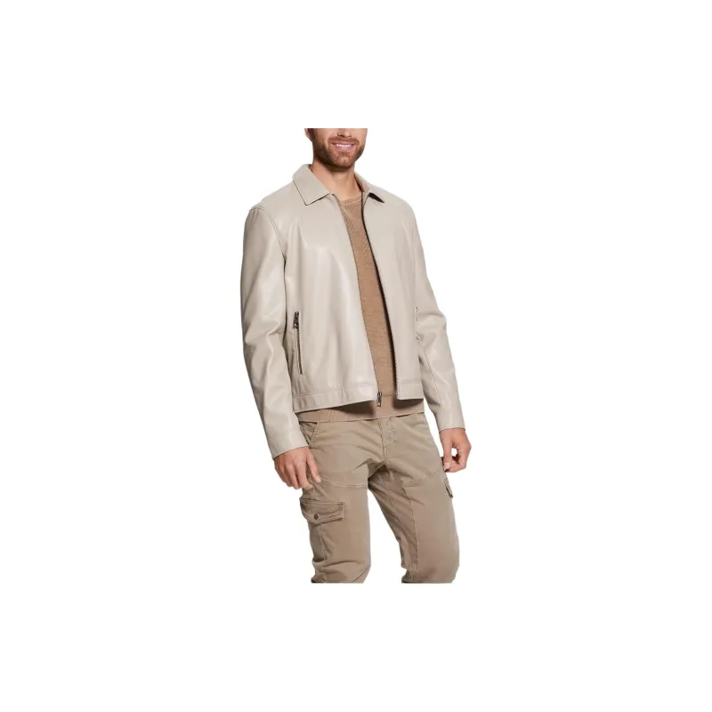 GUESS District Faux-Leather Zip Jacket Jackets Coats Men's Beige-3