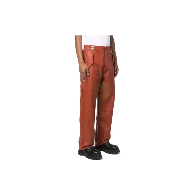DIESEL Leather Pants Men Orange Red-3