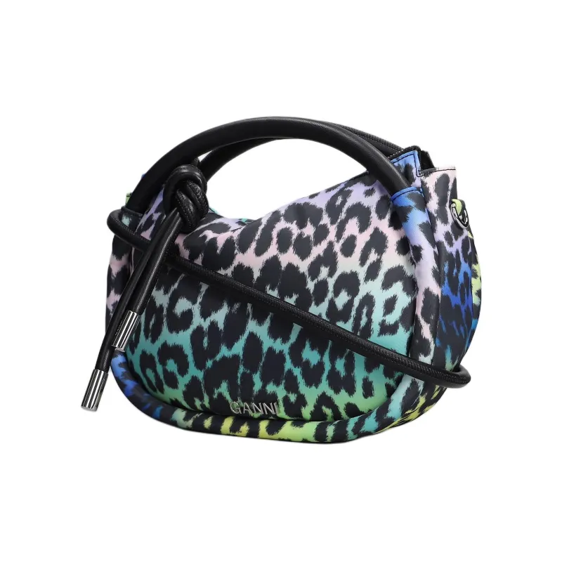 GANNI Nylon Shoulder Bag Crossbody Bag Handbag Women's Leopard Print Multicolor-1