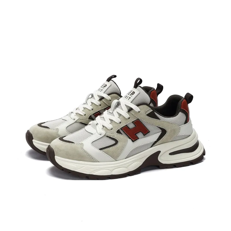 JEEP SPIRIT Anti Slip Wear Resistant Breathable Lightweight Height Increasing Low Top Chunky Sneakers Men's Time Gray-2