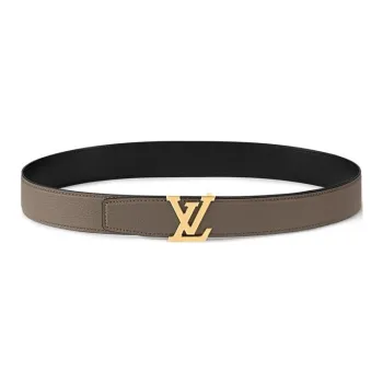 LOUIS VUITTON Leather Leather Belts Men's Gray 3.5cm