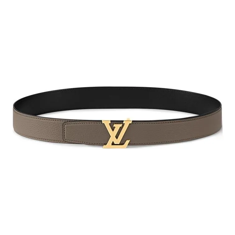 LOUIS VUITTON Leather Leather Belts Men's Gray 3.5cm-0