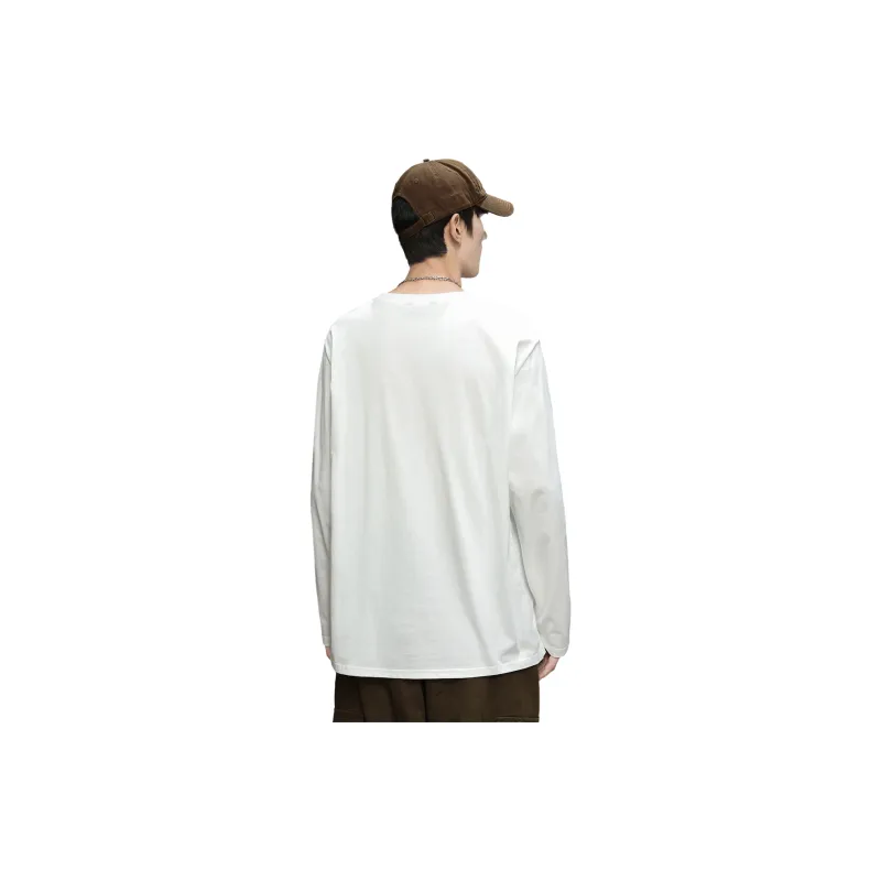 Tonlion Long Sleeved T Shirts Men's Raw White-1