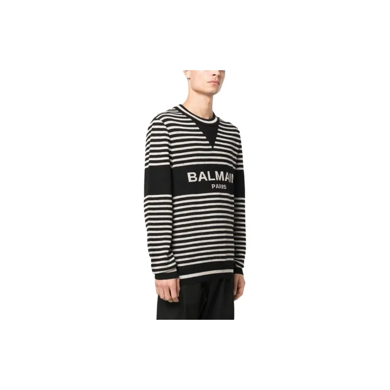 BALMAIN Striped Intarsia Logo Jumper-2