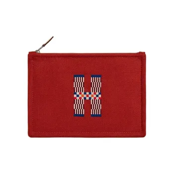 HERMES Flat H Natte Cotton Clutch Trumpets Women's Red Brown