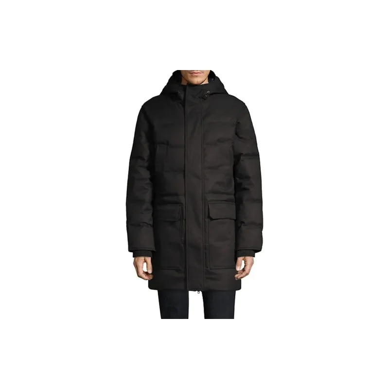 Canada Goose Nikko Series FW21 Solid Color Hooded Mid Length Down Jacket Men's Black-2