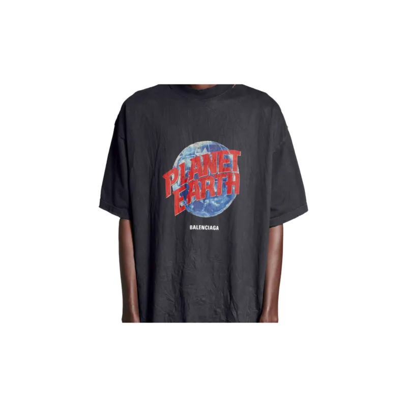 Balenciaga Men's Planet Earth T-shirt Oversized Black-5