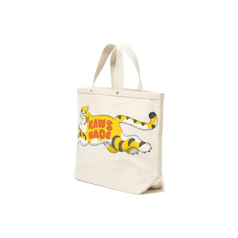 HUMAN MADE KAWS MADE Collaboration Cotton Canvas Bag One Shoulder Handbag Large Size Unisex Beige-2