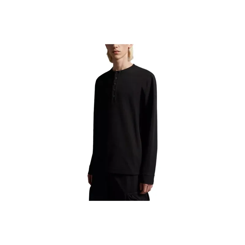 Moncler Cotton Button Long Sleeved T Shirt T Shirt Men's Black-3