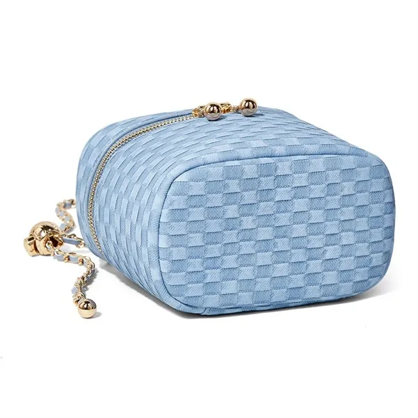 Teenmix Cow Leather With Synthetic Leather Shoulder Bag, Crossbody Bag, Handbag Women's Ecru/Sky Blue-13