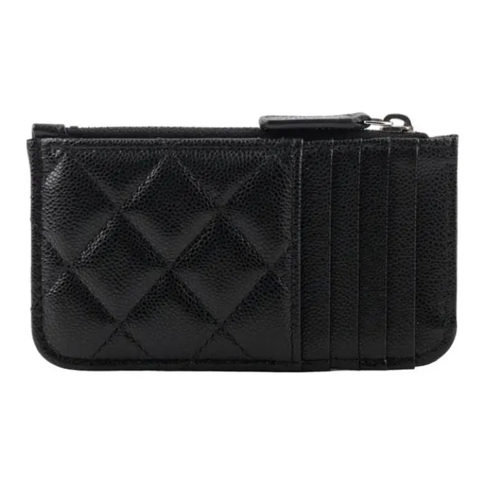 CHANEL Grain Cow Leather Wallet, Card Holder Unisex Black-2