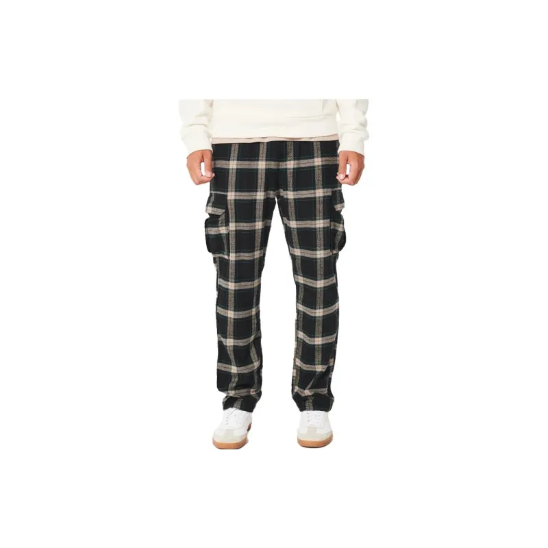 Hollister Cargo Pants Men's Black Plaid-1