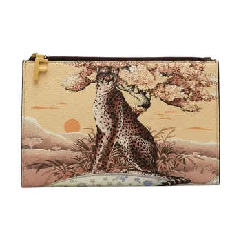 FERRAGAMO Calfskin Makeup Bag Women's Optical White With Dark Brown Accents