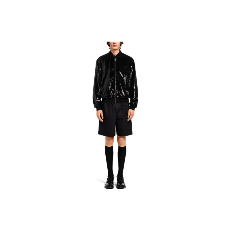 PRADA Sequin-Embellished Long-Sleeved Zipped Bomber Jacket-1