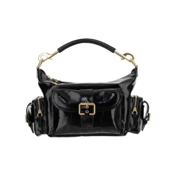 Chloe Crocodile Embossed Calfskin Camera Bags Shoulder Bags Women's Black