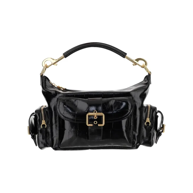 Chloe Crocodile Embossed Calfskin Camera Bags Shoulder Bags Women's Black-0