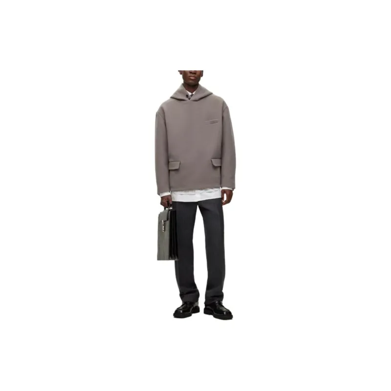 HUGO BOSS Regular-Fit Hooded Jacket In Virgin Wool Jackets Coats Men's Gray-4