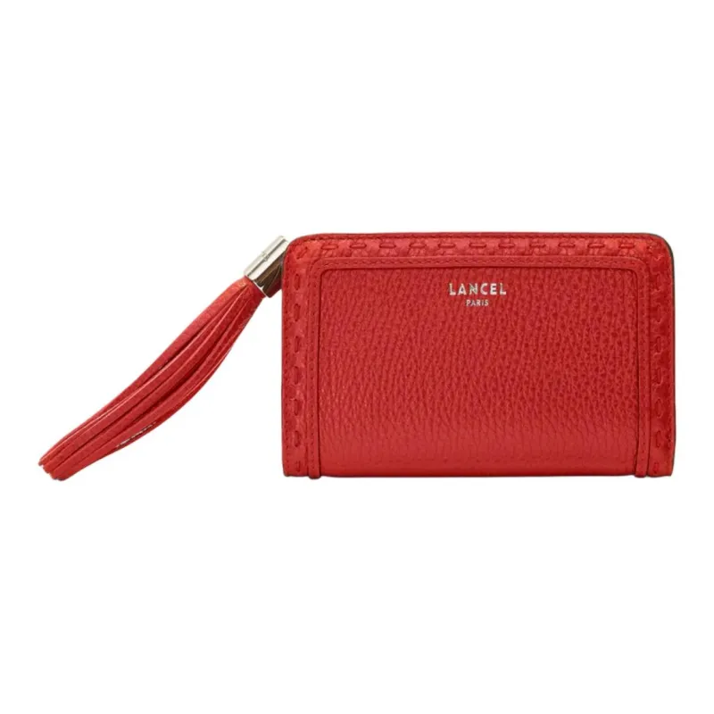 LANCEL Grained Cow Leather Wallet Women's Red Lanzeal-1