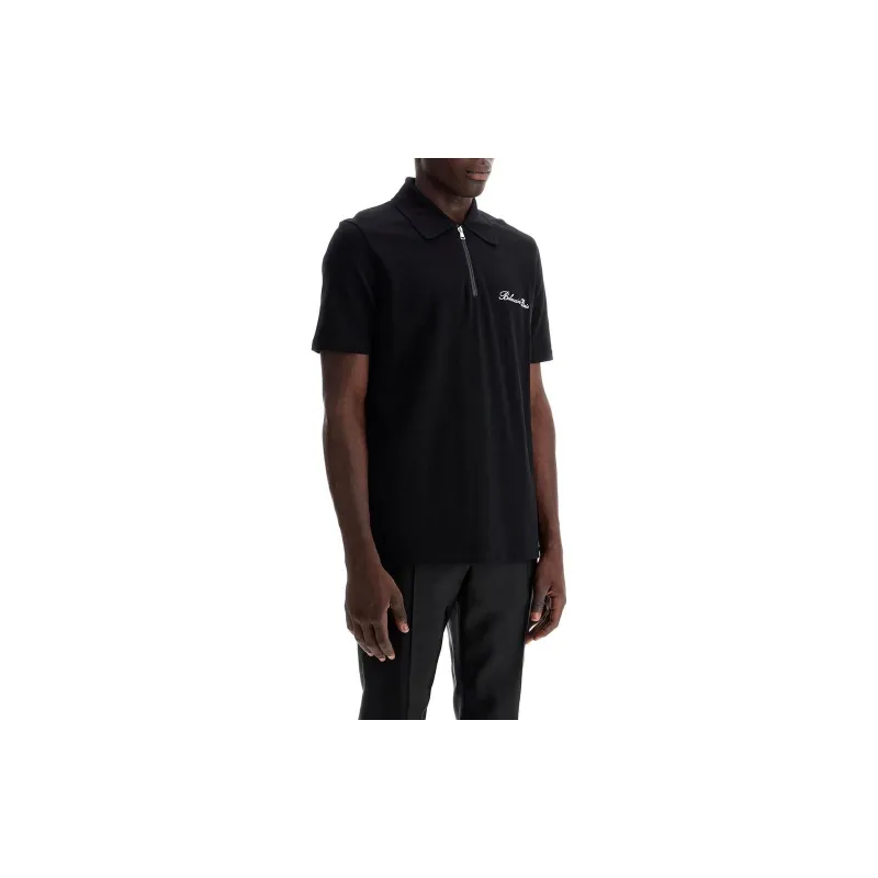 BALMAIN Logo Embroidered Short Sleeved Polo Shirt-3