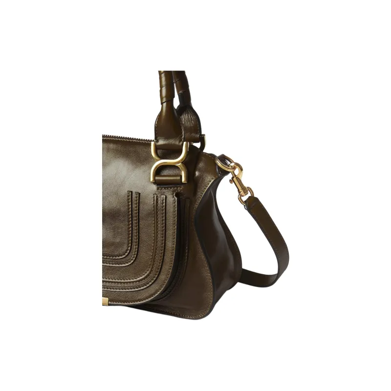 Chloe Marcie Calfskin Shoulder Bag Crossbody Bag Handbag Small Size Women's Dark Khaki-2