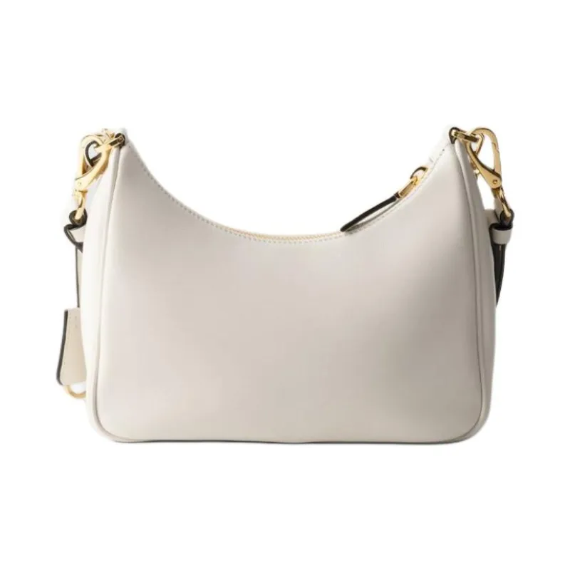 PRADA Re Edition Leather Crossbody Bag, Shoulder Bag Women's White-2