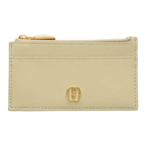 BALLY Emblem Solid Color Calfskin Zip Closure Coin And Card Holder Women's Light Green