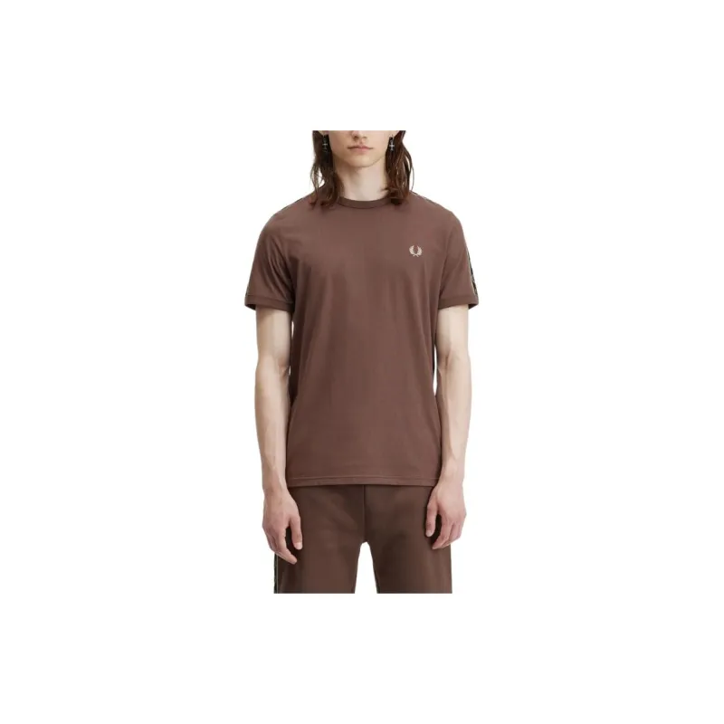 FRED PERRY Contrast Tape Ringer T Shirt T Shirt Men's Brown-2