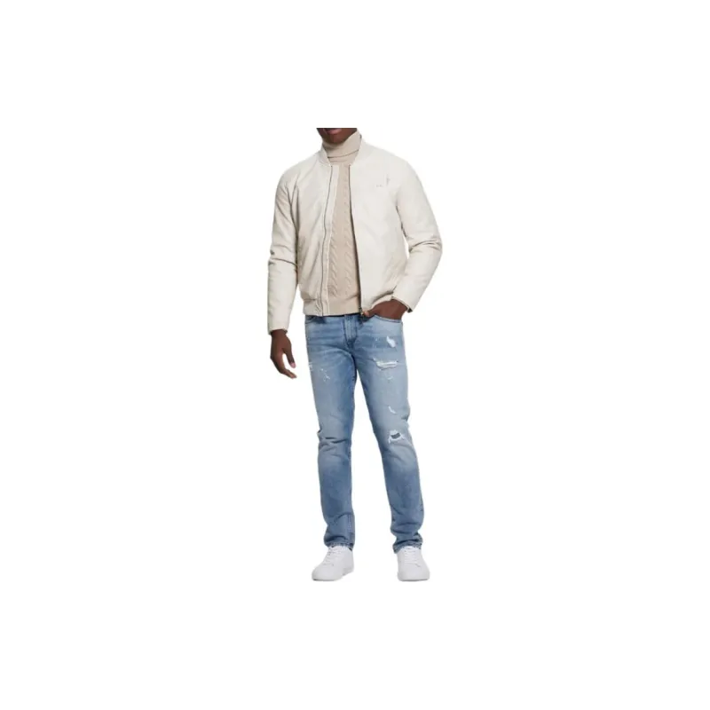 GUESS Faux-Leather Aviator Jacket Jackets Coats Men's White-2