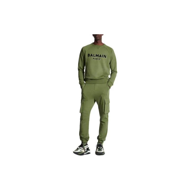 BALMAIN Logo-flocked Cotton Sweatshirt-1
