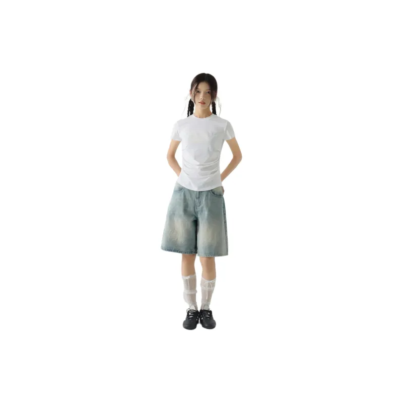 Crying Center Denim Shorts Unisex Light Blue-5