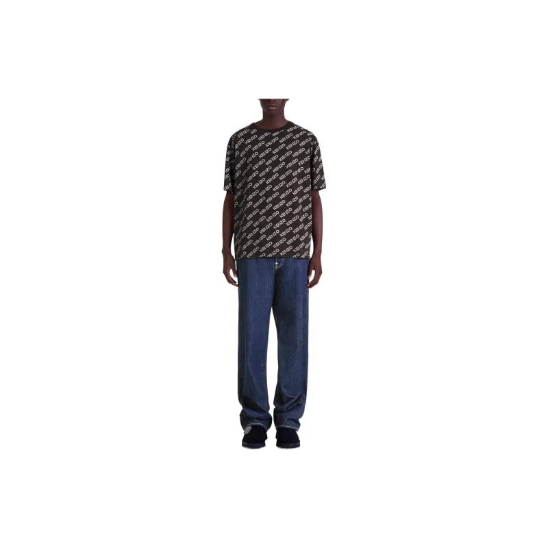 KENZO Logo All Over Print Crew Neck Short Sleeved T Shirt T Shirt Men's Black-2