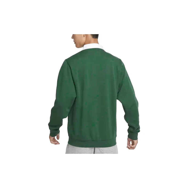 Nike Club Fleece Bushed Back Long Sleeve Polo Shirt Green-4