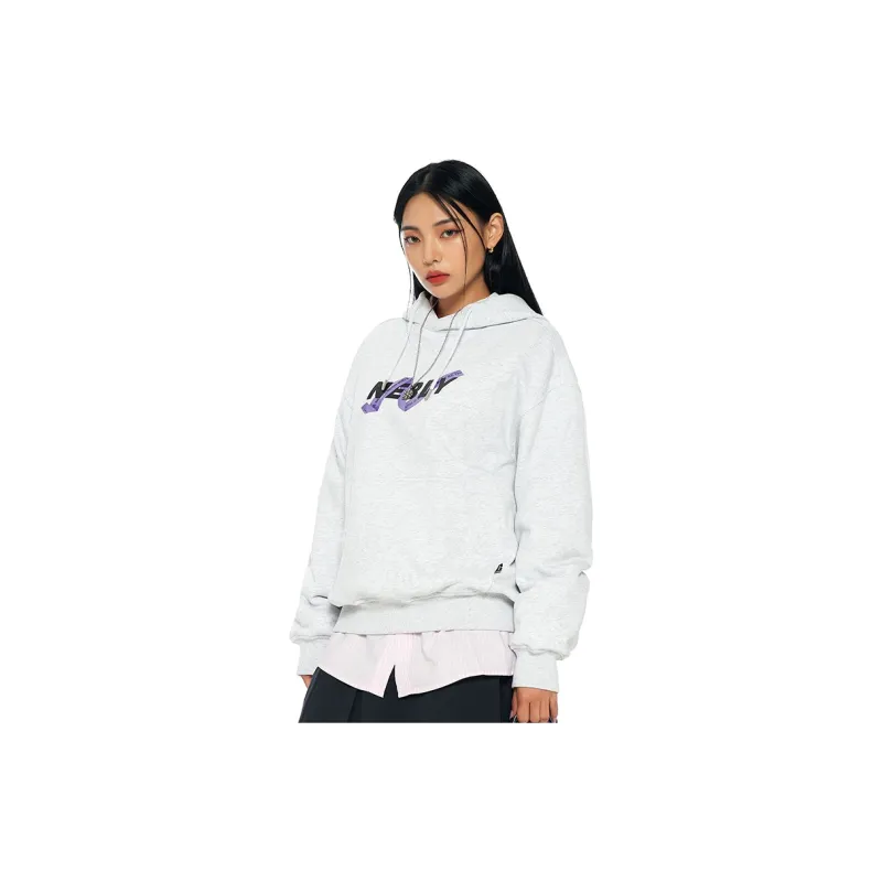 NERDY Hooded Loose Fit Sweatshirt Unisex Gray White-3